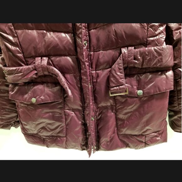 VTG THE NORTH FACE Goose Down Hooded Puffer Jacket Coat Burgundy Belted Women XL - Picture 3 of 8